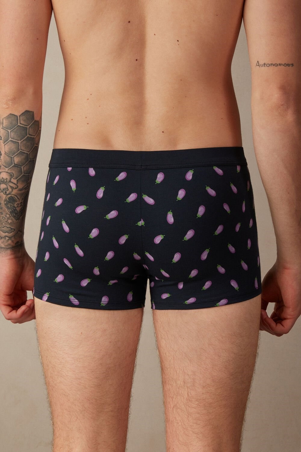 Blue - 181j - Midnight Blue Eggplant Print Intimissimi Eggplant Boxers in Stretch Supima® Cotton | OQER-96083