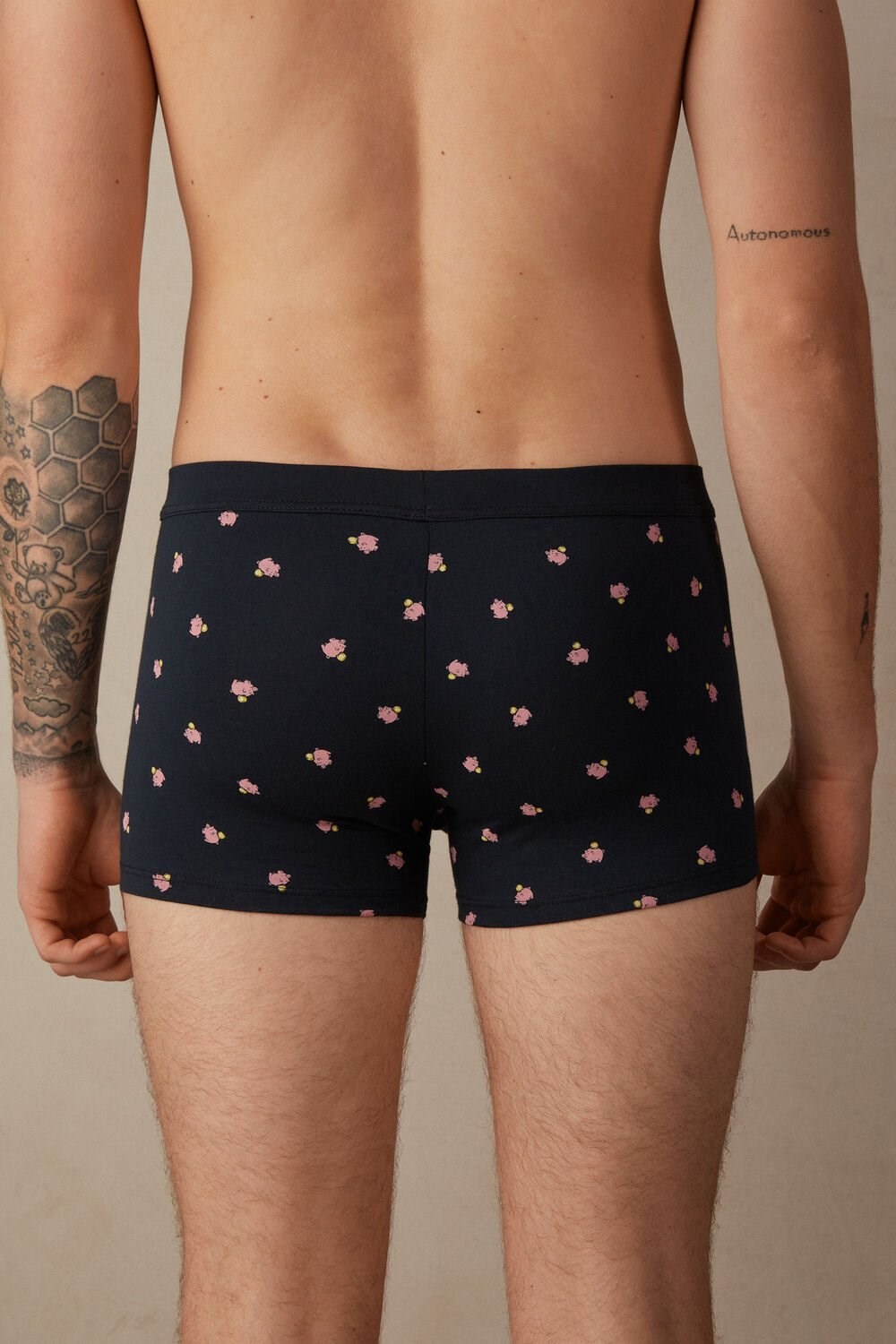 Blue - 182j - Midnight Blue Piggy Bank Print Intimissimi Piggy Bank Boxers in Stretch Supima® Cotton | DYKZ-36407