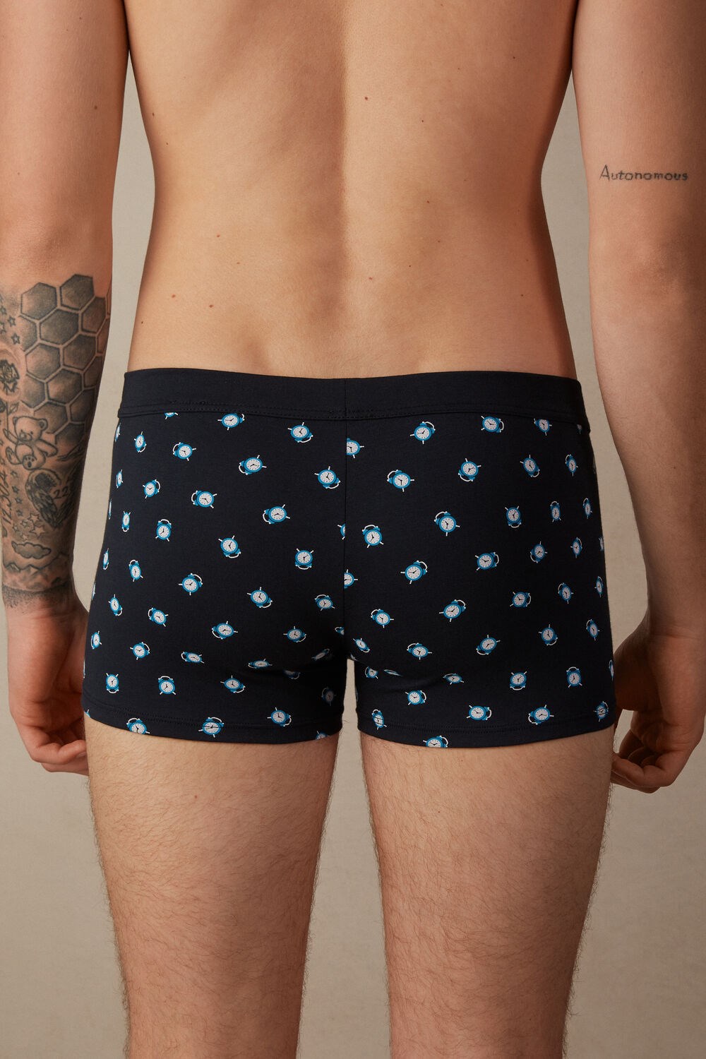 Blue - 183j - Midnight Blue Alarms Print Intimissimi Alarm Clock Boxers in Stretch Supima® Cotton | TQVF-56782