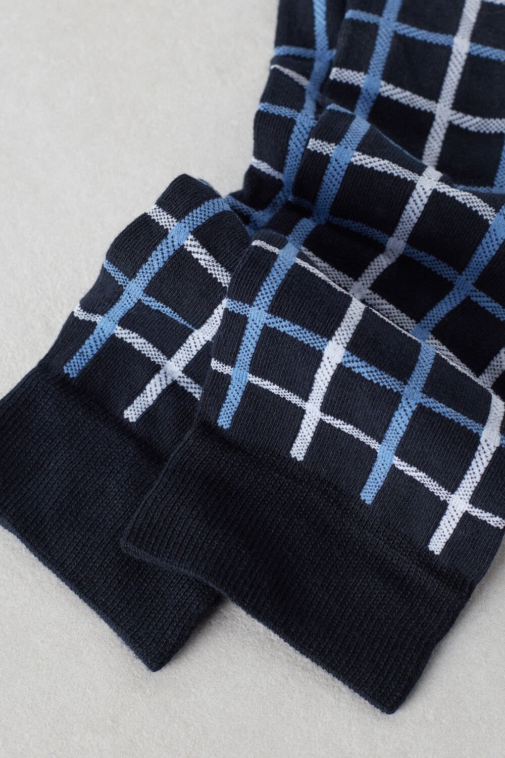 Blue - 187j - Dark Blue Check Intimissimi Short Socks in Patterned Cotton | WTUH-76428