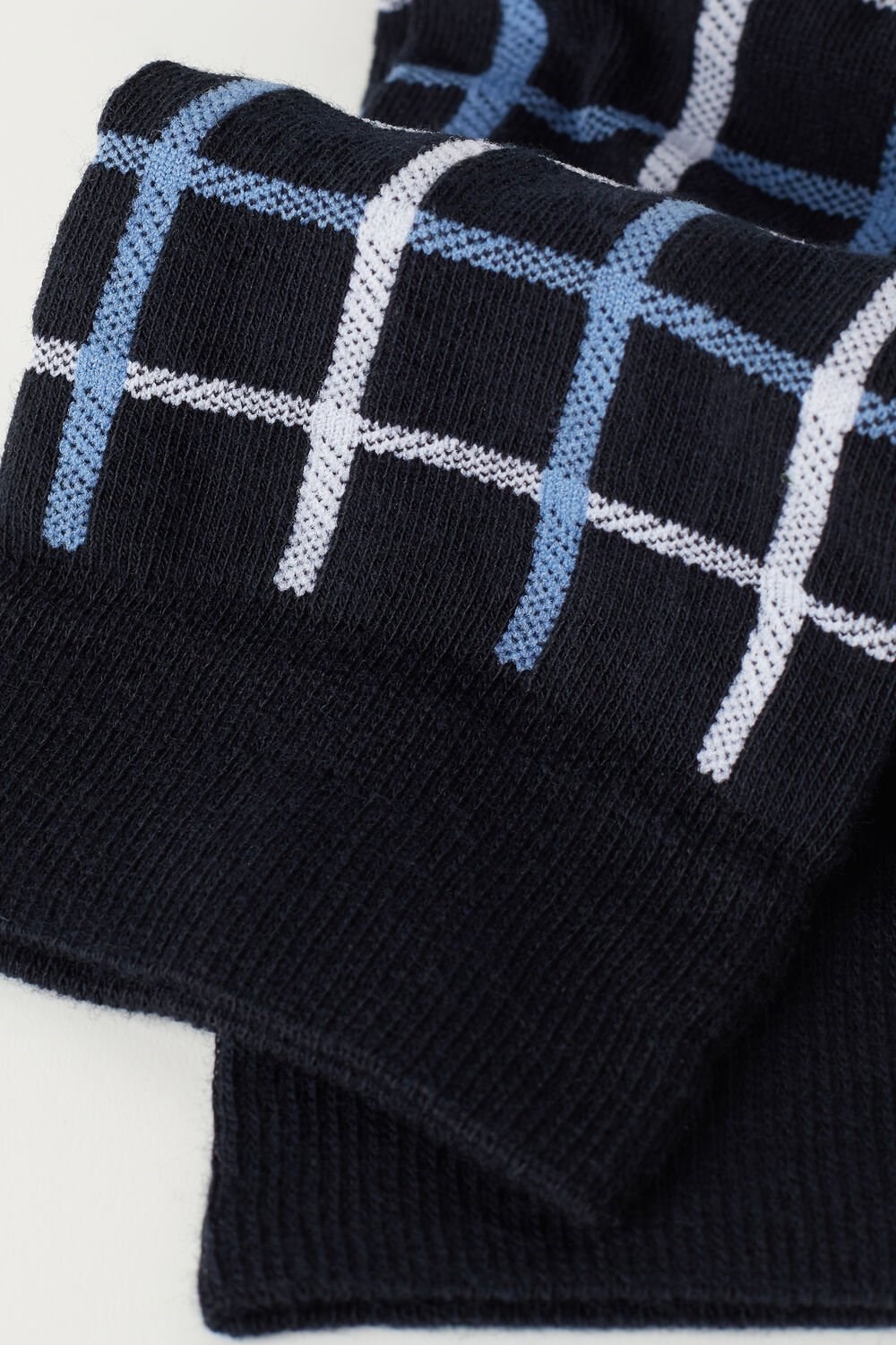 Blue - 187j - Dark Blue Check Intimissimi Short Socks in Patterned Cotton | WTUH-76428