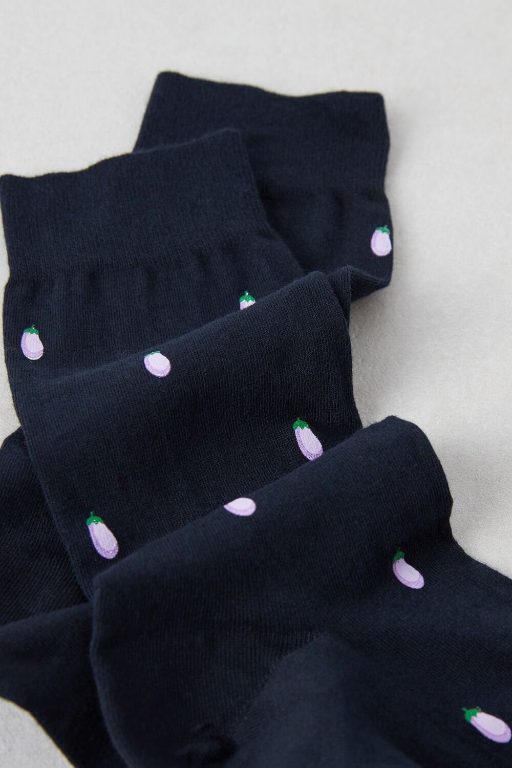 Blue - 188j - Dark Blue Eggplant Print Intimissimi Short Socks in Patterned Cotton | GAEQ-82430