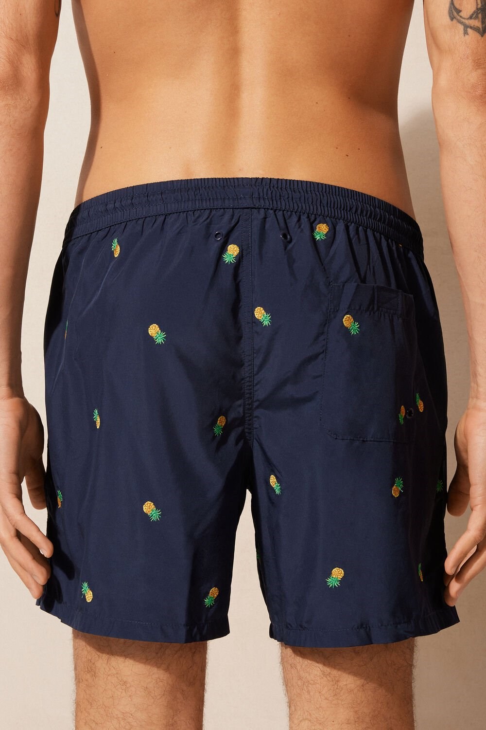 Blue - 192j - Intense Blue Pineapple Embroidery Intimissimi Embroidered Pineapple Swim Trunks | MXSH-58310