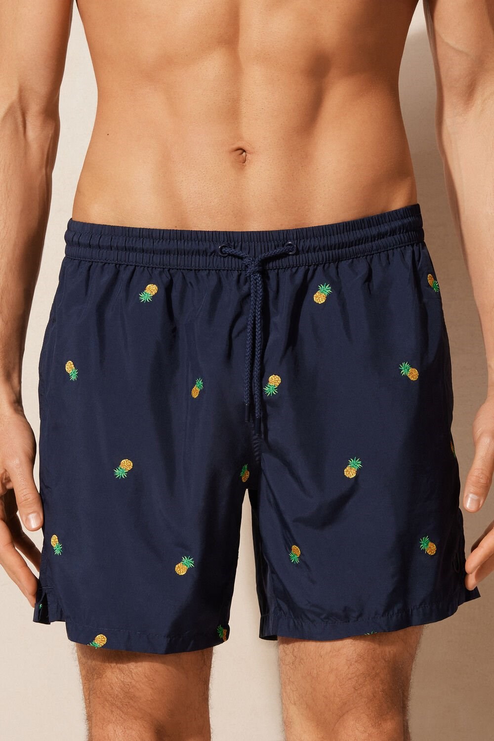 Blue - 192j - Intense Blue Pineapple Embroidery Intimissimi Embroidered Pineapple Swim Trunks | MXSH-58310