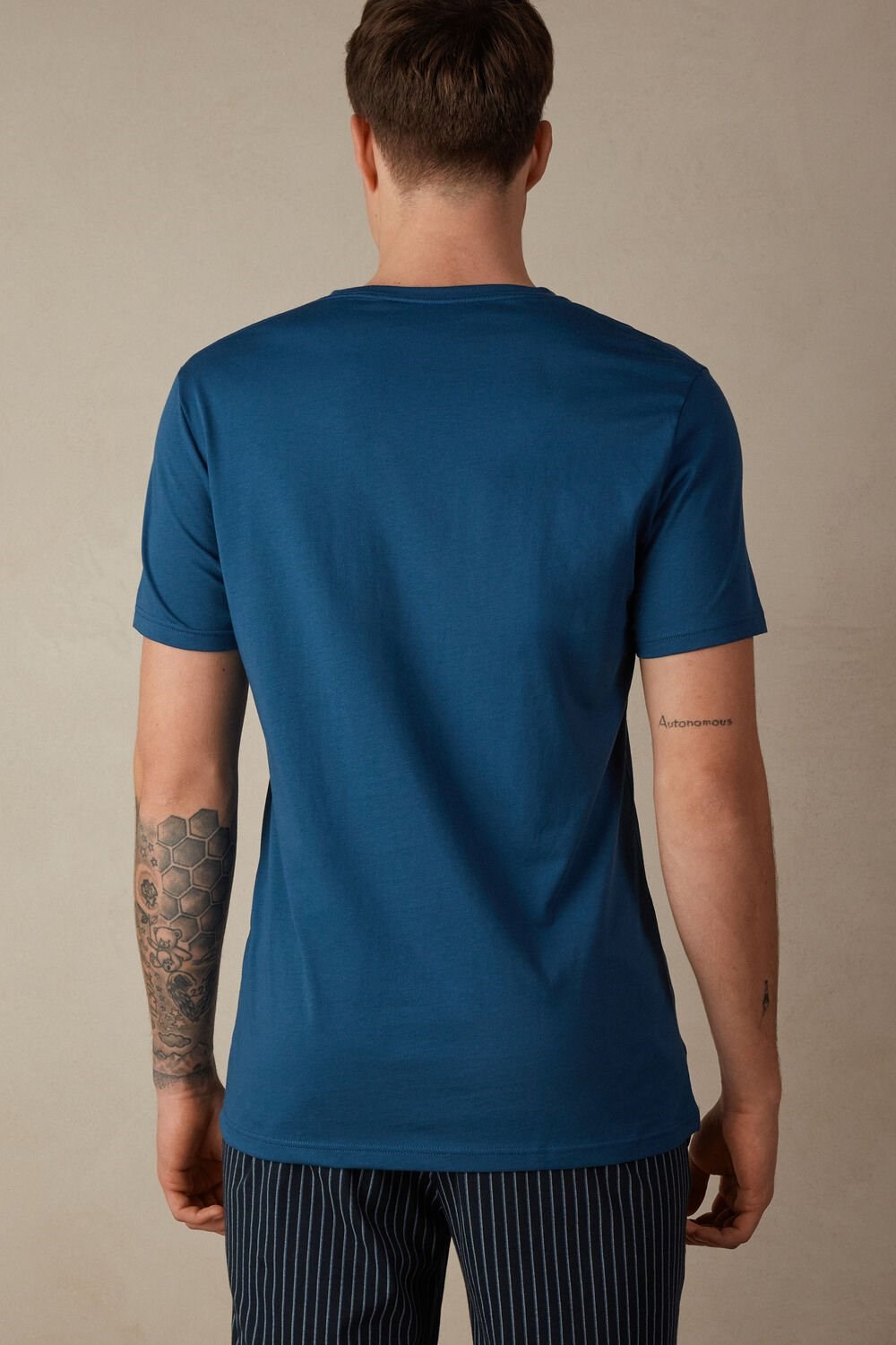 Blue - 202j - Mist Blue Intimissimi Short Sleeve Crew Neck T Shirt in Supima® Cotton | DSKQ-69182