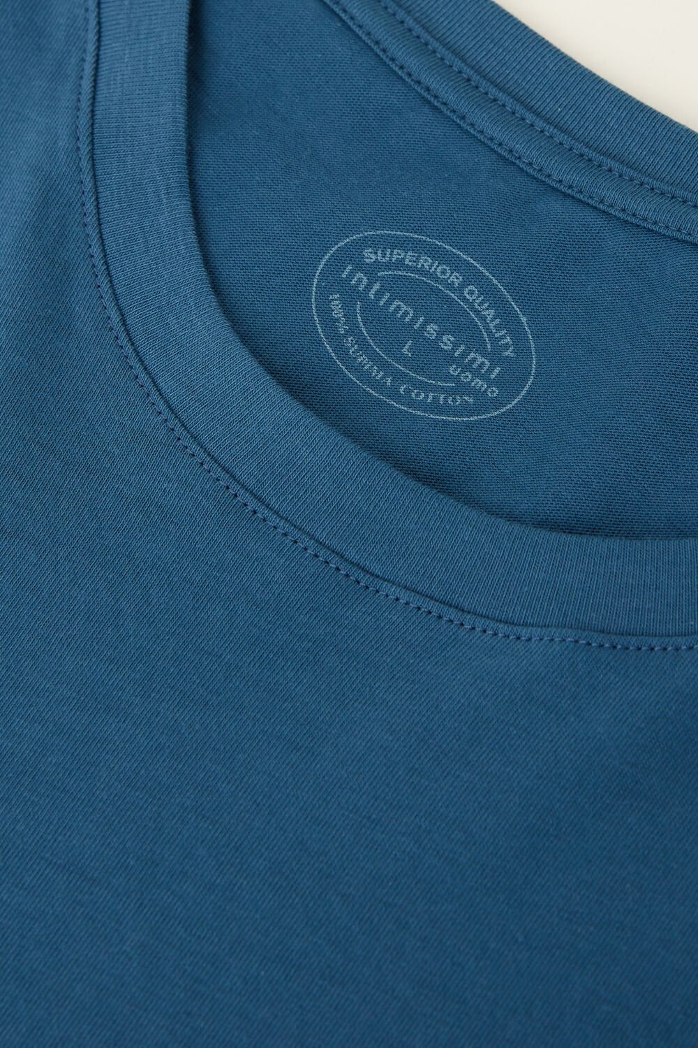 Blue - 202j - Mist Blue Intimissimi Short Sleeve Crew Neck T Shirt in Supima® Cotton | DSKQ-69182