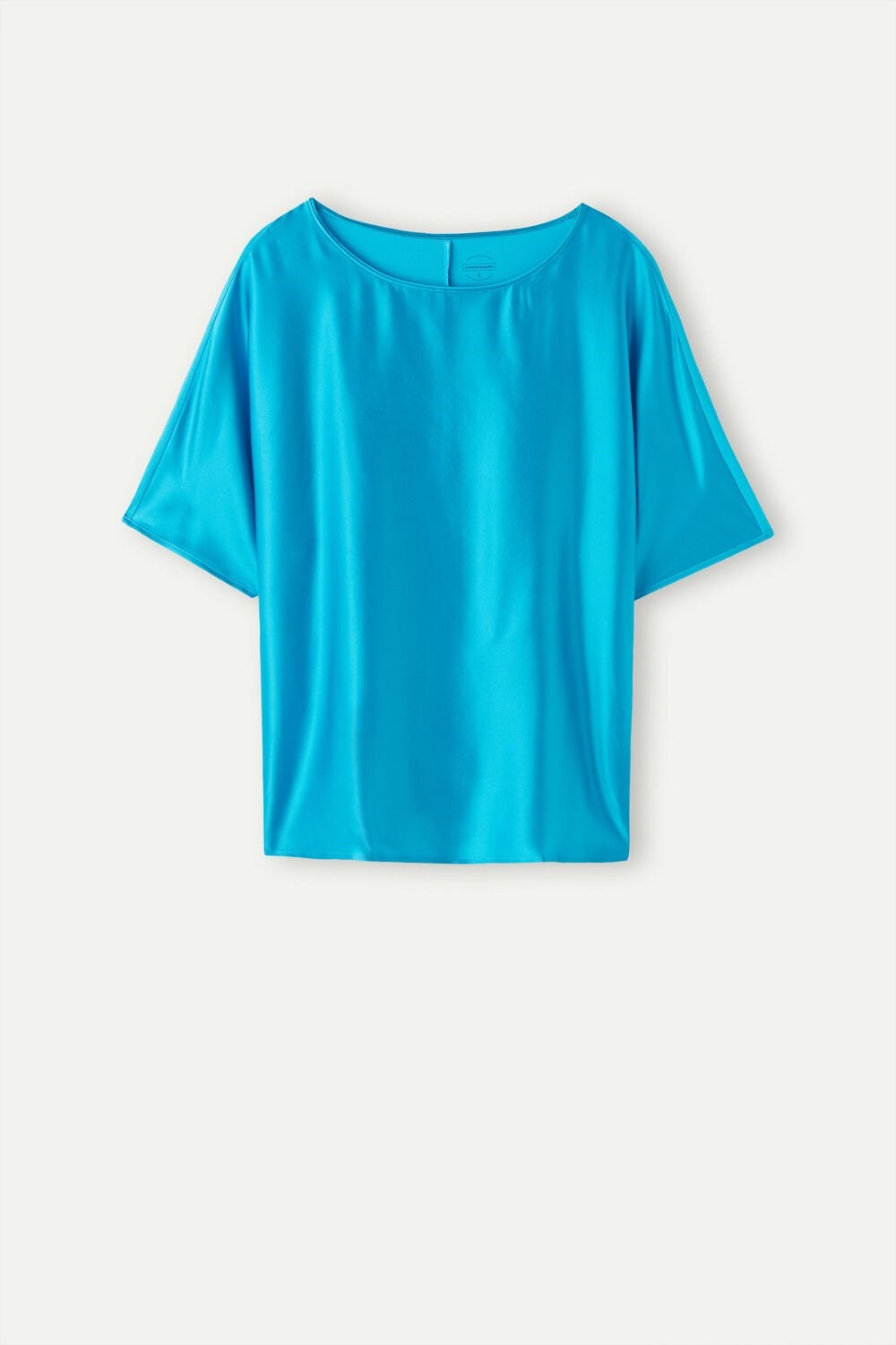 Blue - 210j - Digital Turquoise Intimissimi Short Sleeve Silk and Modal Top | EALC-31648