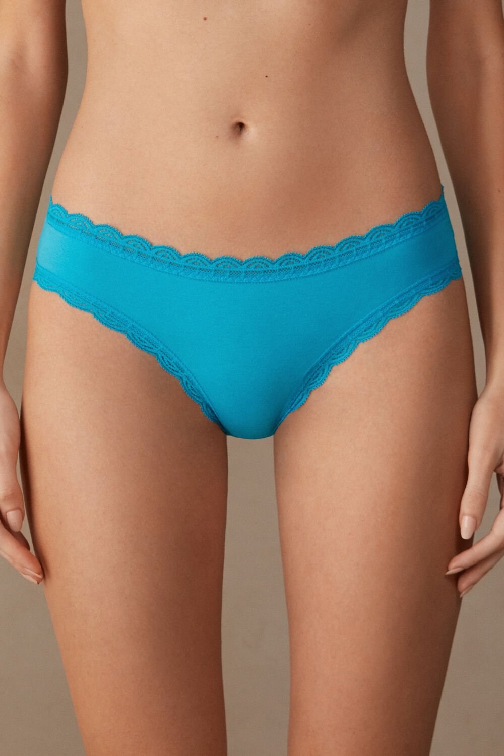 Blue - 210j - Digital Turquoise Intimissimi Cotton and Lace Panties | ECZY-62074