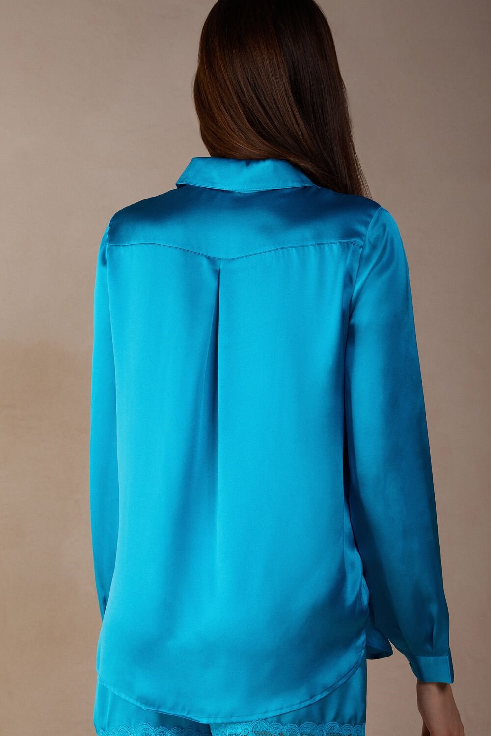 Blue - 210j - Digital Turquoise Intimissimi Long Sleeve Silk Shirt | FVNH-36157