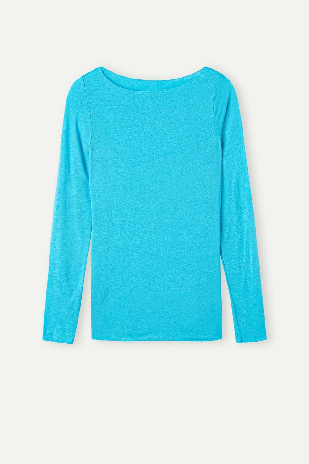 Blue - 210j - Digital Turquoise Intimissimi Boat Neck Modal Cashmere Ultralight Top | KNTB-24159