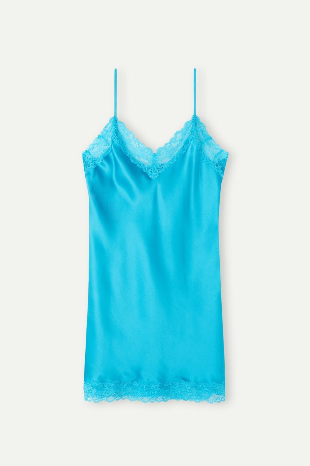 Blue - 210j - Digital Turquoise Intimissimi Silk Slip with Lace Insert Detail | KVRF-19048