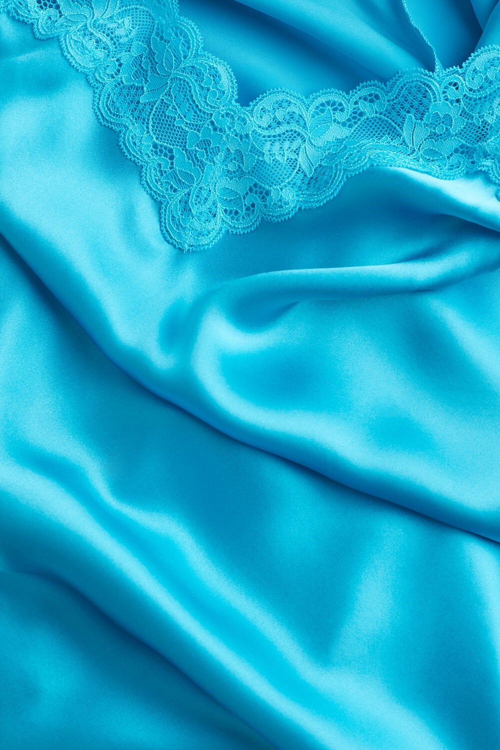 Blue - 210j - Digital Turquoise Intimissimi Silk Slip with Lace Insert Detail | KVRF-19048