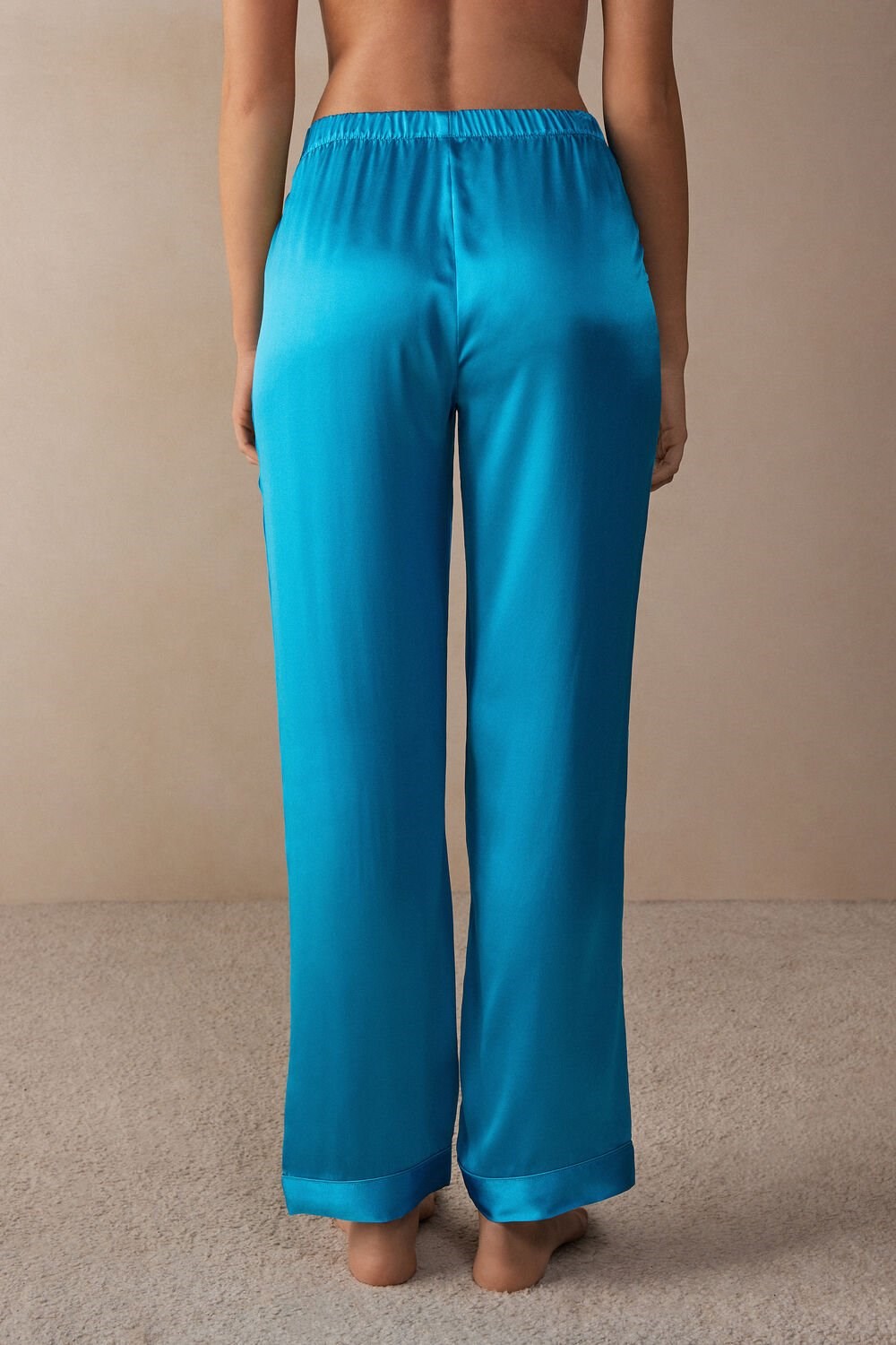 Blue - 210j - Digital Turquoise Intimissimi Silk Satin Pajama Pants | LJWT-71805