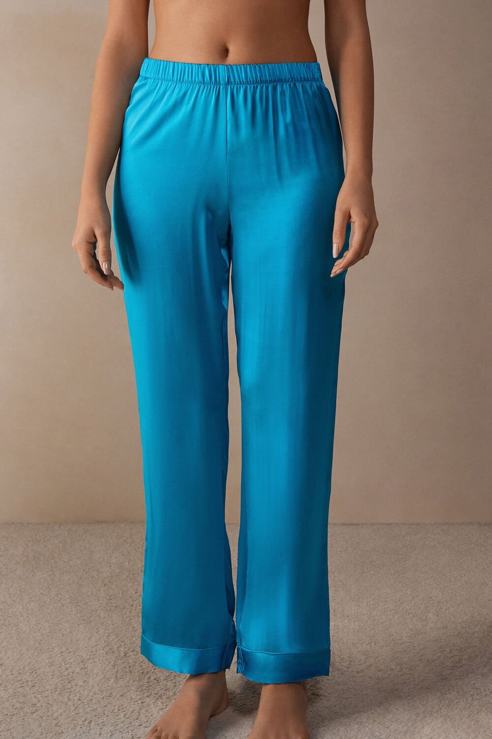 Blue - 210j - Digital Turquoise Intimissimi Silk Satin Pajama Pants | LJWT-71805