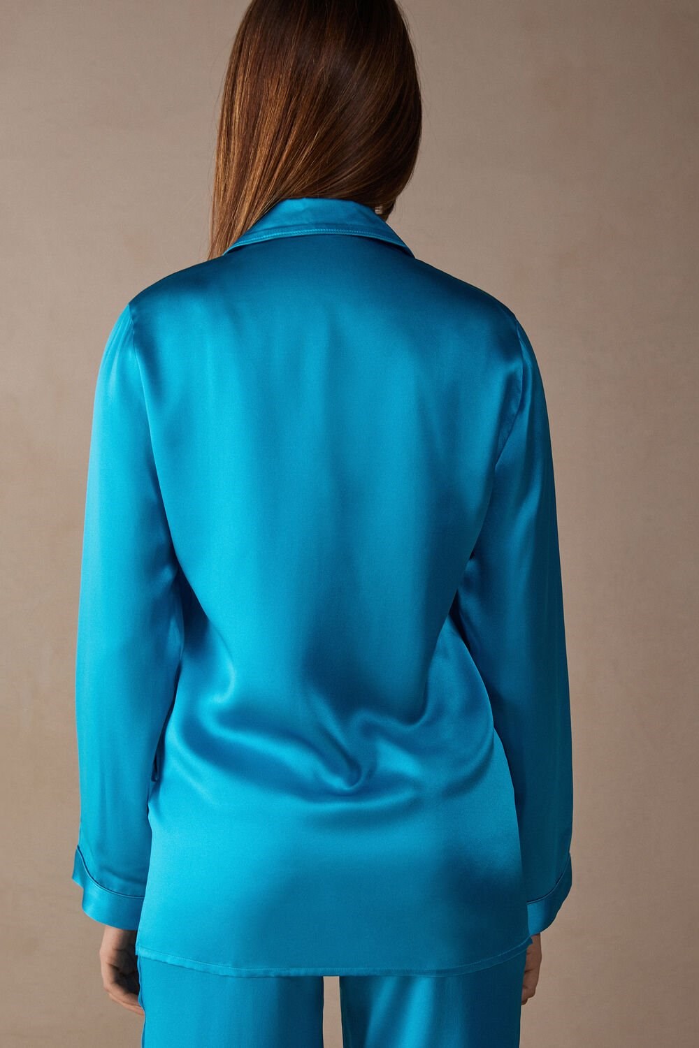 Blue - 210j - Digital Turquoise Intimissimi Mannish-Cut Jacket in Silk Satin | TBVR-81709