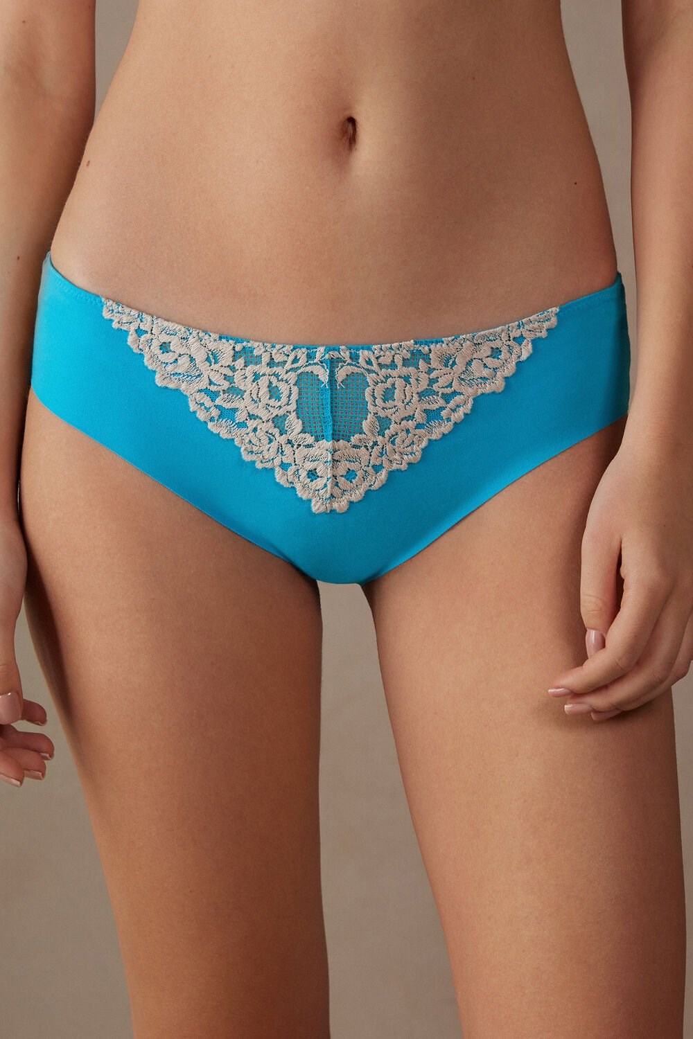 Blue - 233j - Digital Turquoise / Ivory Intimissimi Pretty Flowers Seamless Cotton Panties | FWZL-30174