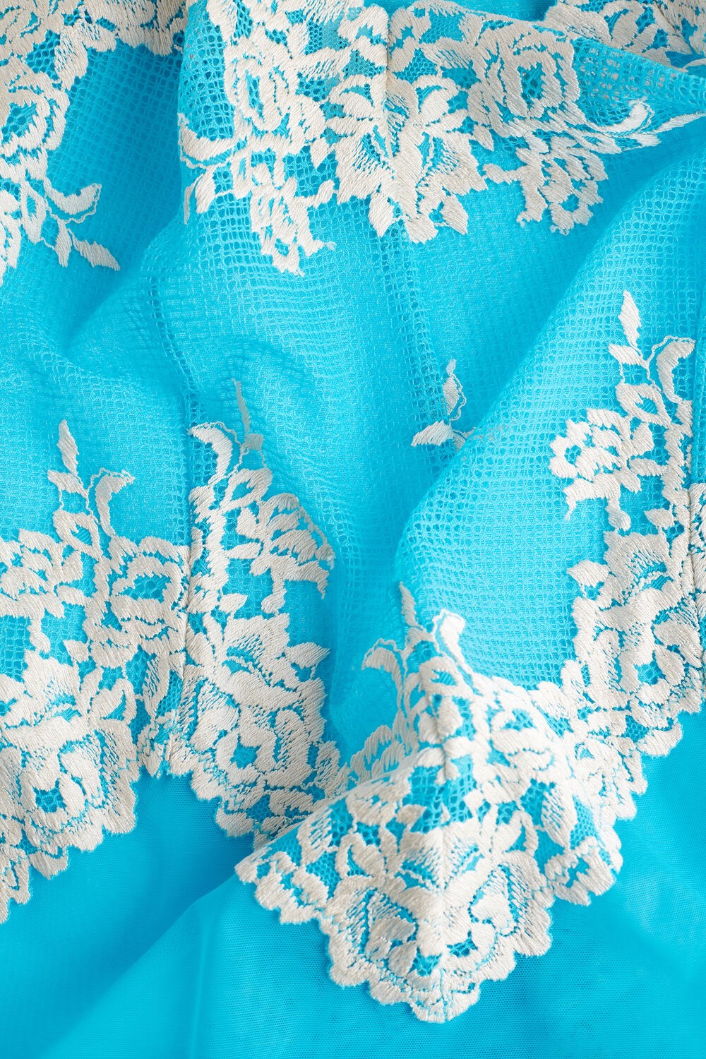 Blue - 233j - Digital Turquoise / Ivory Intimissimi Pretty Flowers Tulle and Lace Bodysuit | IRVF-41675