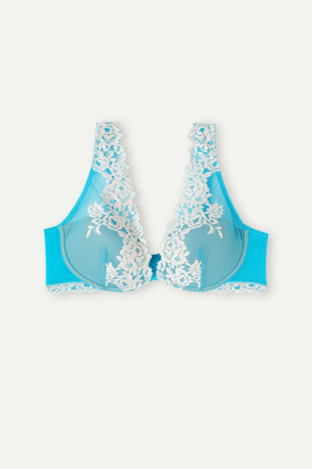 Blue - 233j - Digital Turquoise / Ivory Intimissimi Pretty Flowers Elena Balconette Bra | VGAM-60274