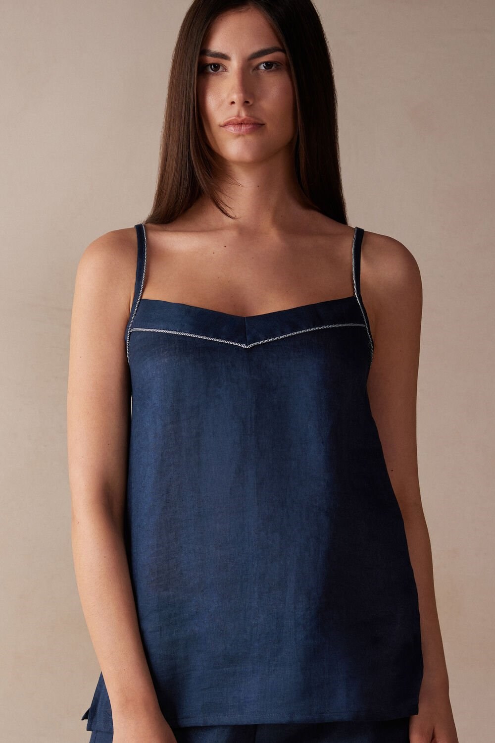 Blue - 243j - Sailor Blue Intimissimi Yacht Night Linen Top | LIUJ-90831