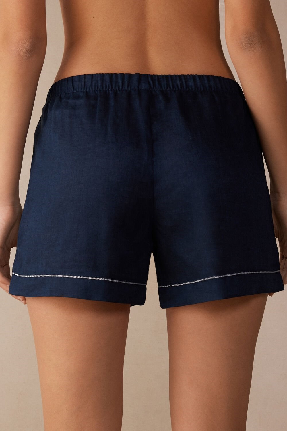 Blue - 243j - Sailor Blue Intimissimi Yacht Night Linen Shorts | TBLH-93186