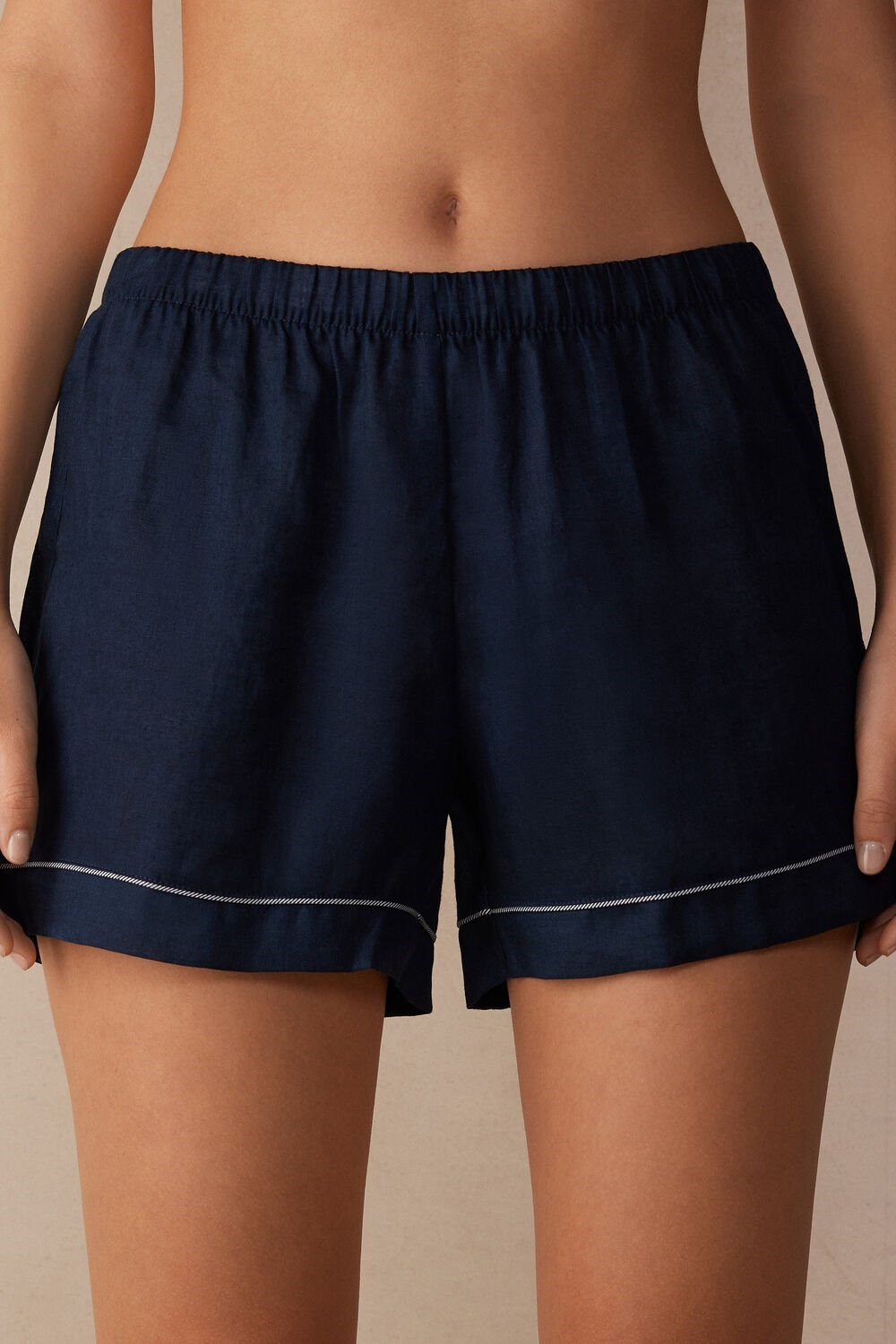 Blue - 243j - Sailor Blue Intimissimi Yacht Night Linen Shorts | TBLH-93186