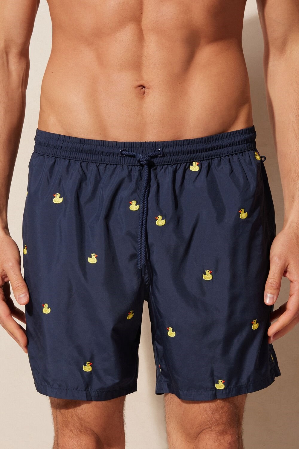 Blue - 251j - Intense Blue Duck Embroidery Intimissimi Embroidered Duck Swim Trunks | XRDO-32904