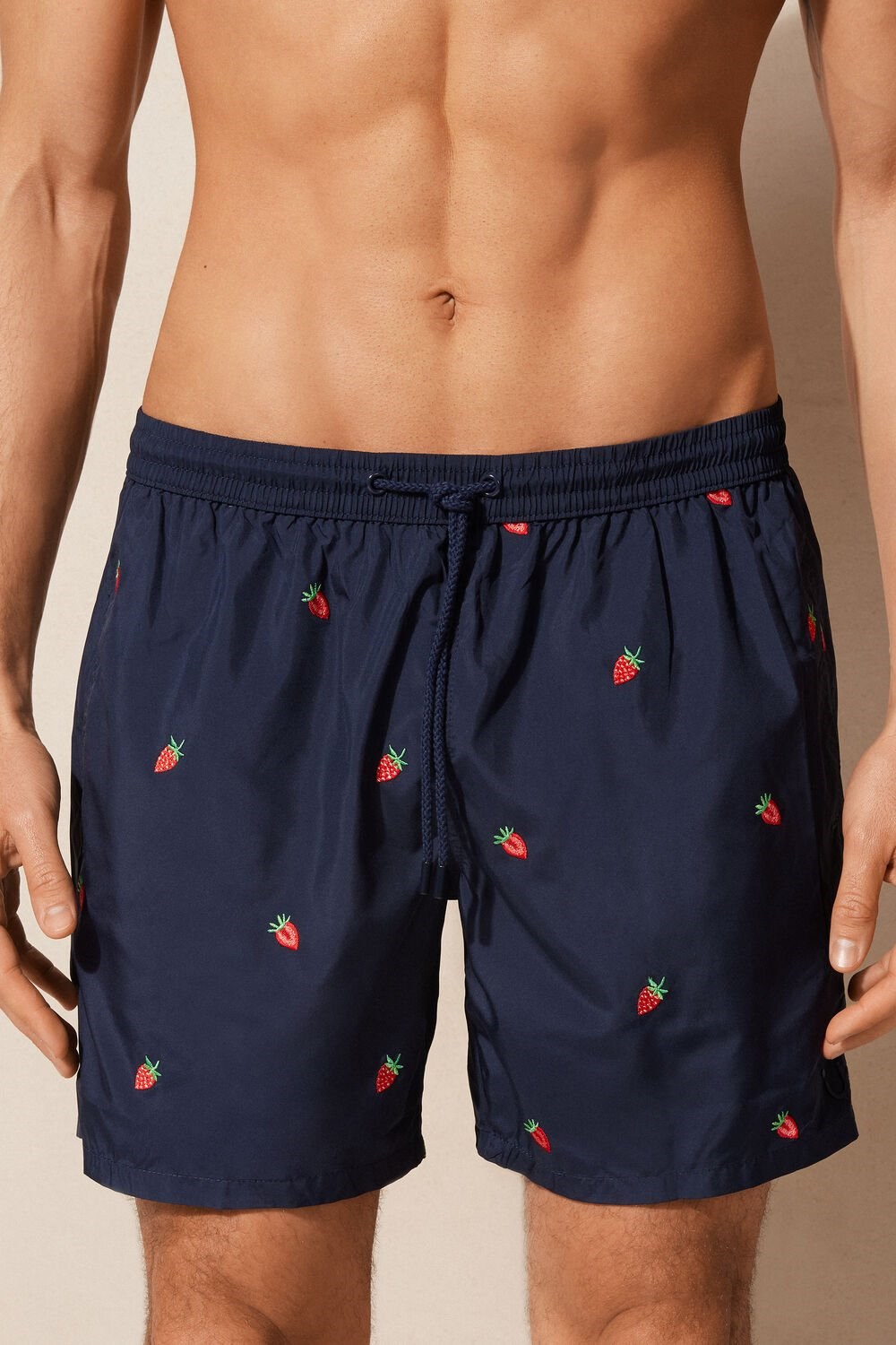 Blue - 252j - Intense Blue Strawberry Embroidery Intimissimi Embroidered Strawberry Swim Trunks | THAU-87452