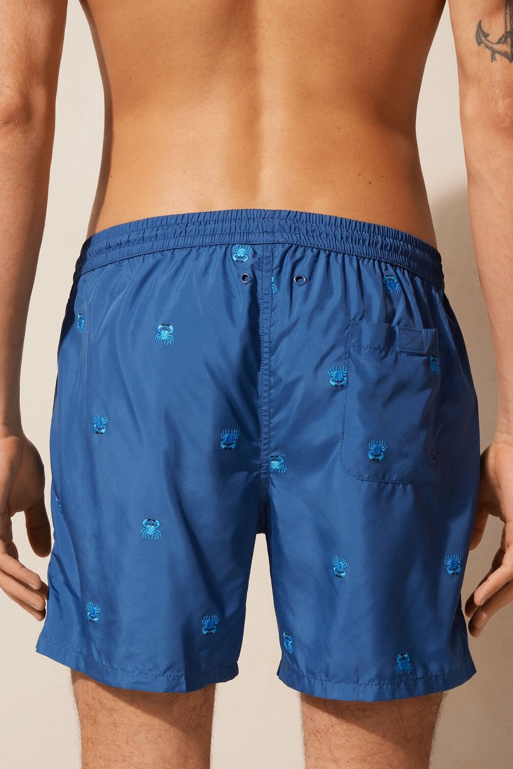 Blue - 253j - Pacific Blue Crab Embroidery Intimissimi Embroidered Crab Swim Trunks | KUOT-42376