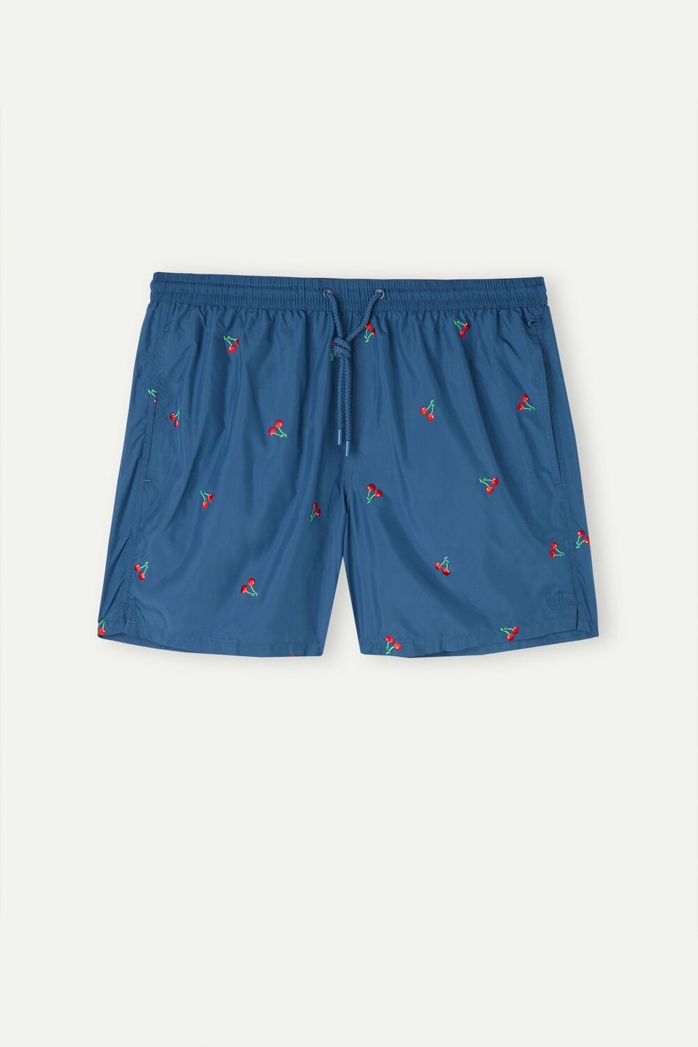 Blue - 257j - Pacific Blue Cherry Embroidery Intimissimi Embroidered Cherry Swim Trunks | USAI-41597