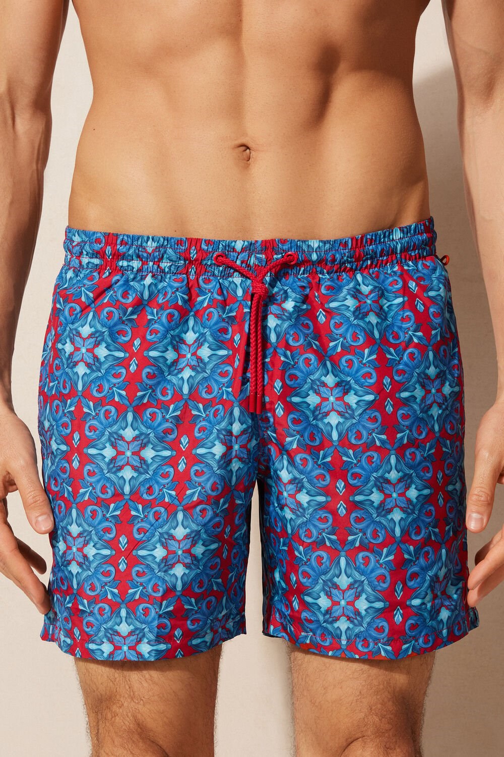 Blue - 260j - Sport Red Moroccan Print Intimissimi Red Moroccan Print Swim Trunks | TGMF-05619