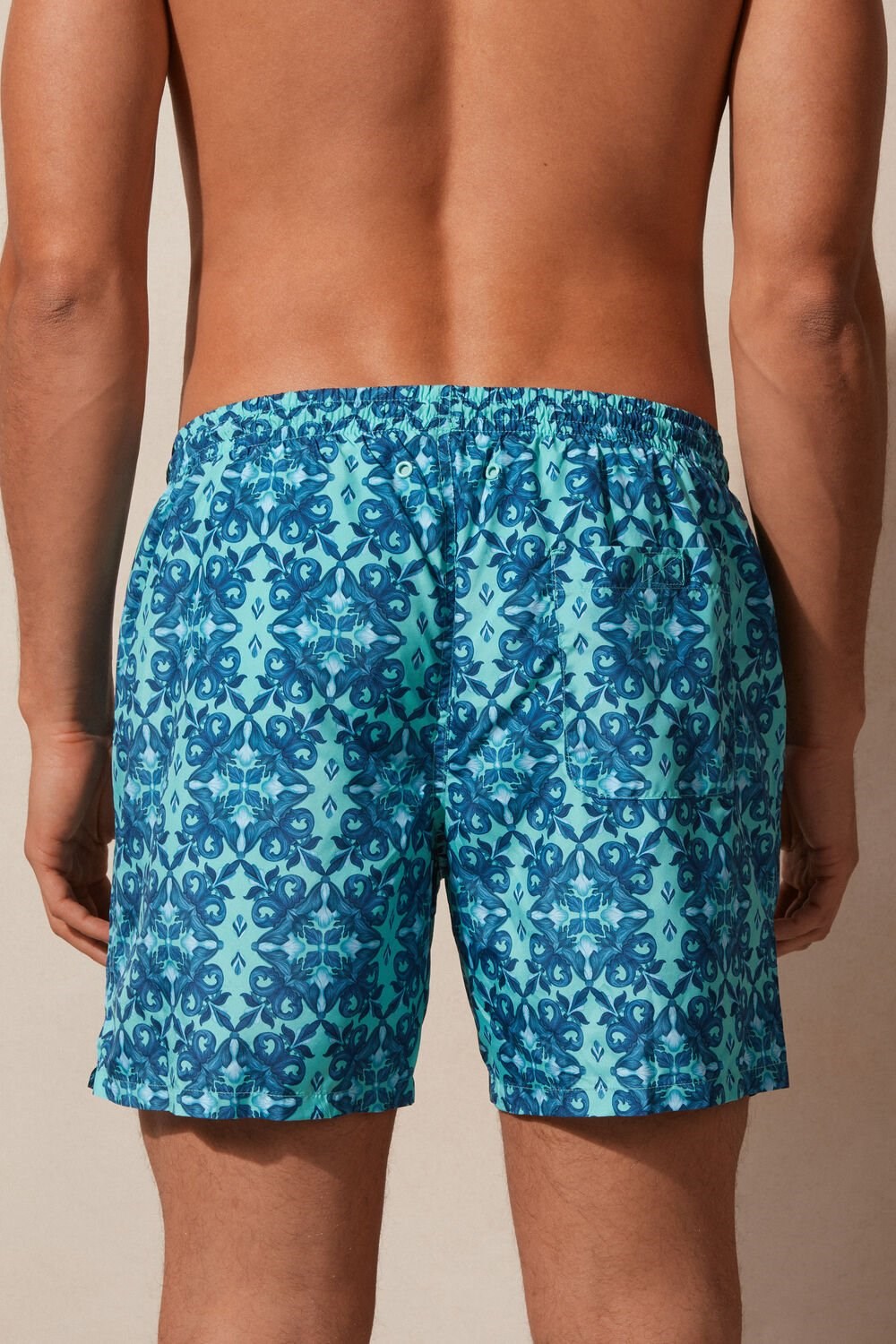 Blue - 261j - Aqua Green Moroccan Print Intimissimi Light Blue Moroccan Print Swim Trunks | JXBU-92478