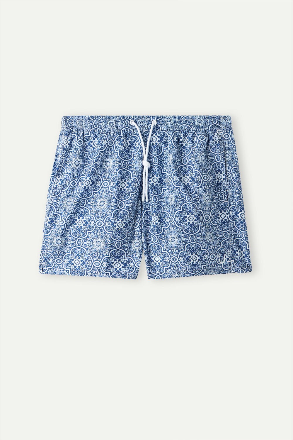 Blue - 263j - White Blue Majolica Print Intimissimi Blue Majolica Print Swim Trunks | LGPD-92851