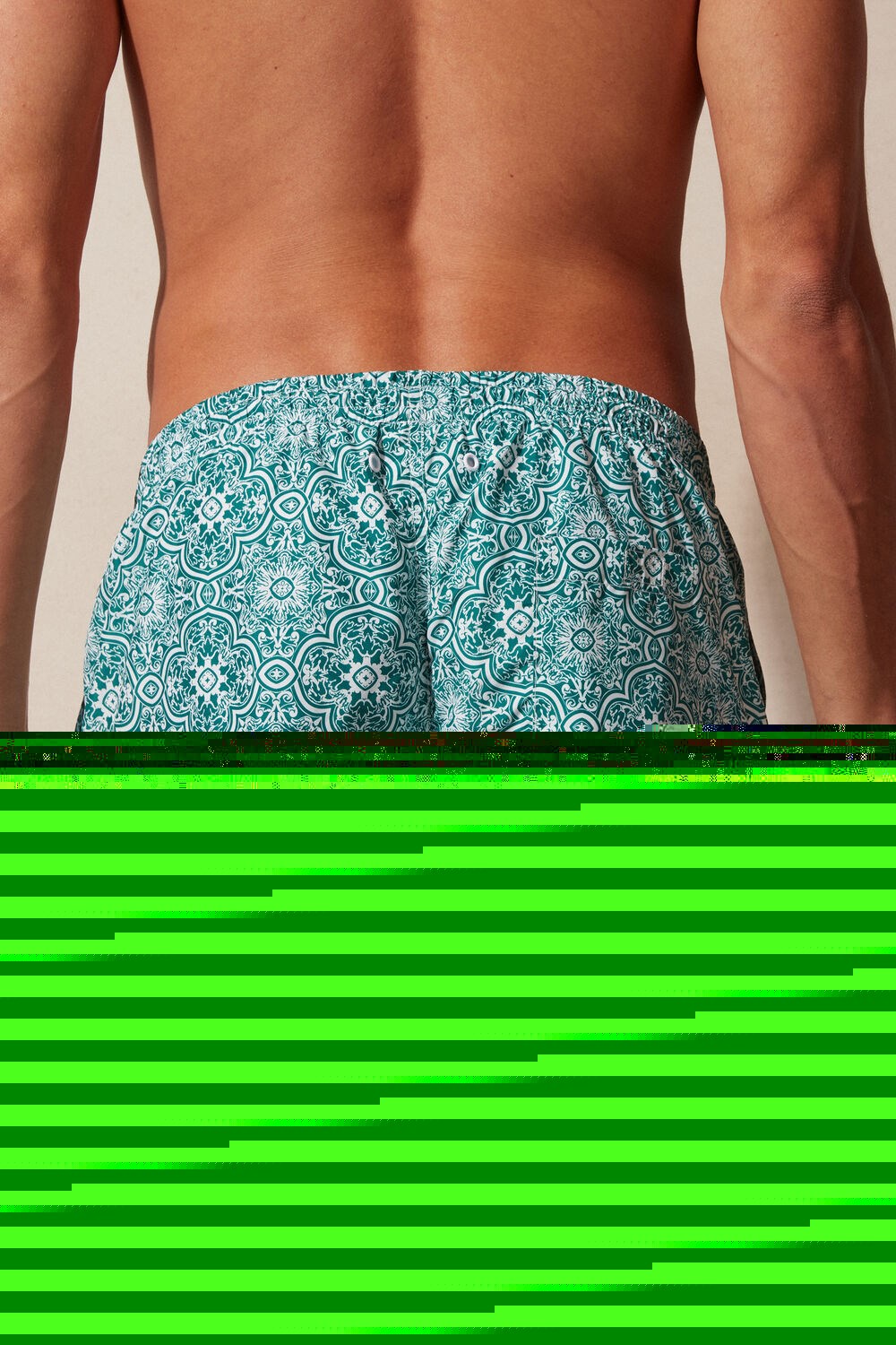 Blue - 264j - White Green Majolica Print Intimissimi Green Majolica Print Swim Trunks | UDZM-19340