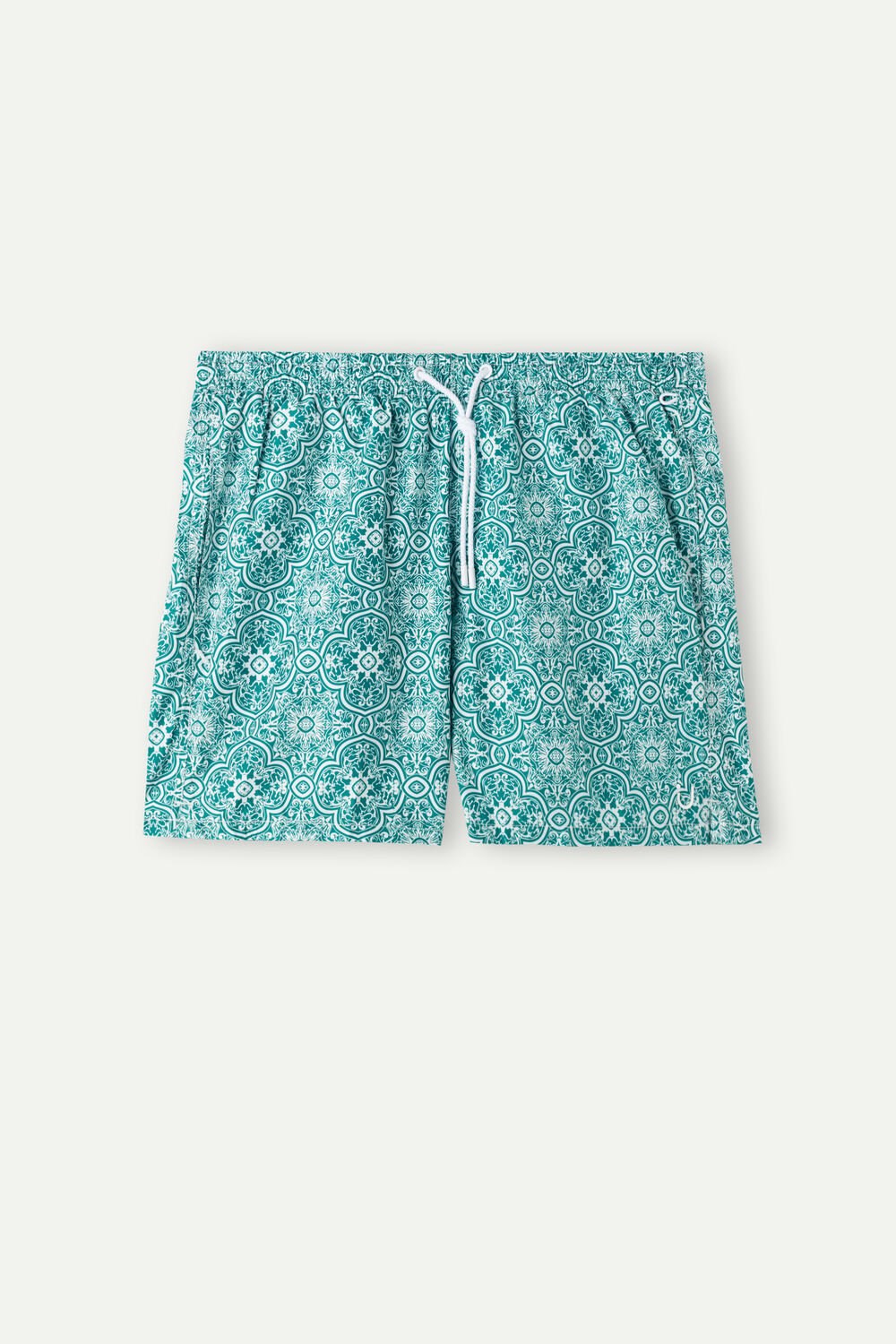 Blue - 264j - White Green Majolica Print Intimissimi Green Majolica Print Swim Trunks | UDZM-19340