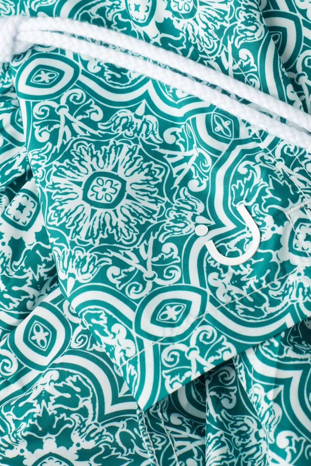 Blue - 264j - White Green Majolica Print Intimissimi Green Majolica Print Swim Trunks | UDZM-19340