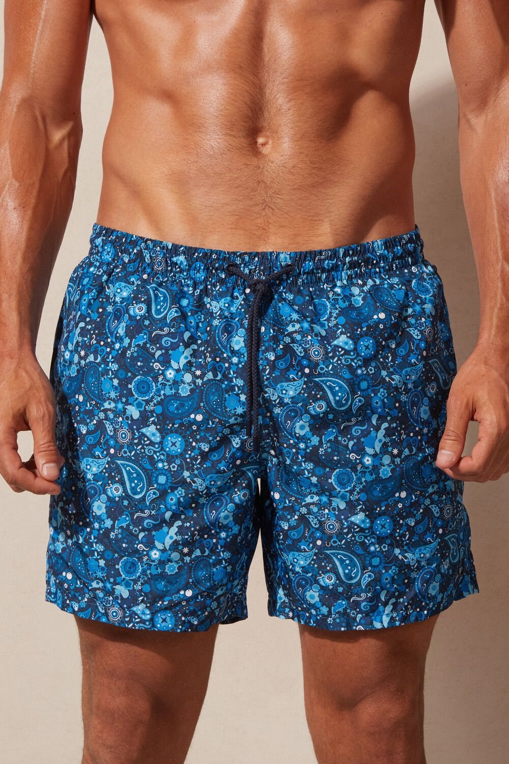 Blue - 265j - Intense Blue Paisley Print Intimissimi Blue Paisley Print Swim Trunks | JPQL-56714