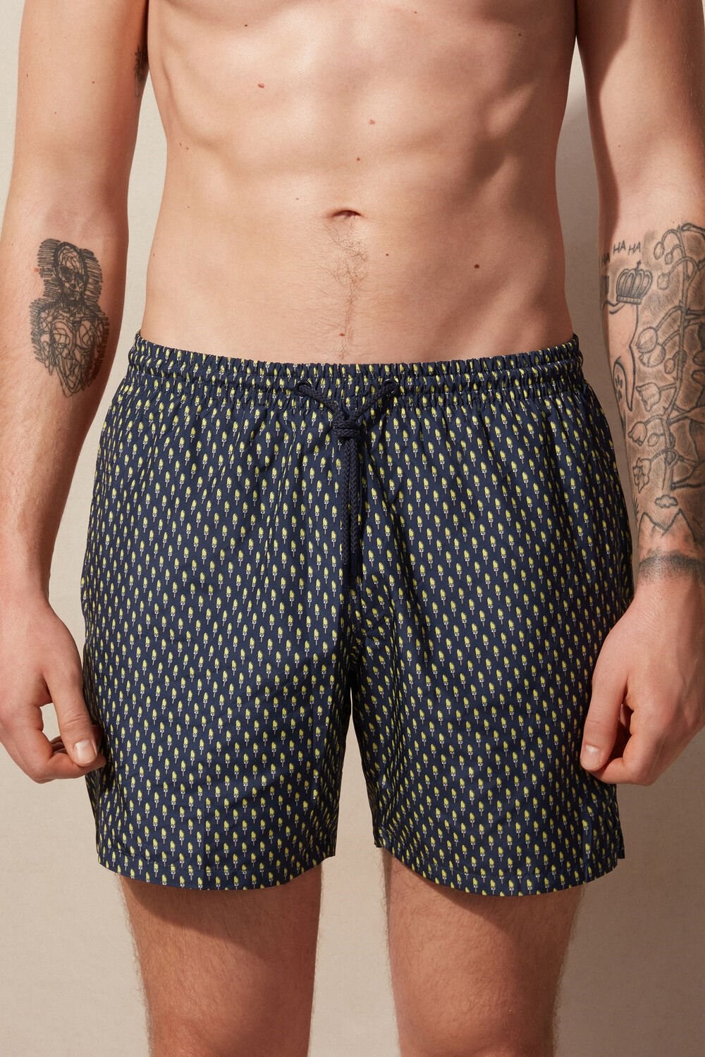 Blue - 269j - Intense Blue Ice Cream Print Intimissimi Micro Ice Cream Cone Print Swim Trunks | SVRH-46135