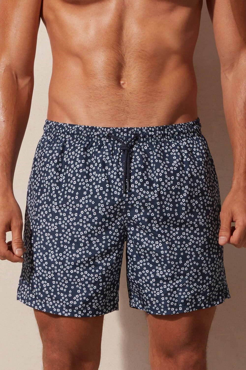 Blue - 271j - Intense Blue Microflower Print Intimissimi Micro Flower Print Swim Trunks | ZHIK-72486