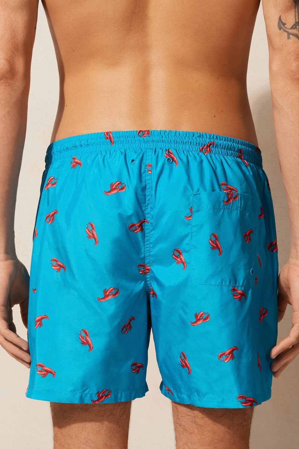 Blue - 273j - Peacock Blue Lobster Print Intimissimi Lobster Print Swim Trunks | NMZG-27135