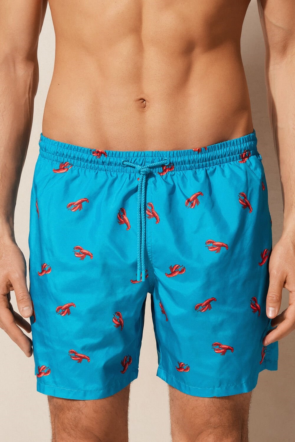 Blue - 273j - Peacock Blue Lobster Print Intimissimi Lobster Print Swim Trunks | NMZG-27135