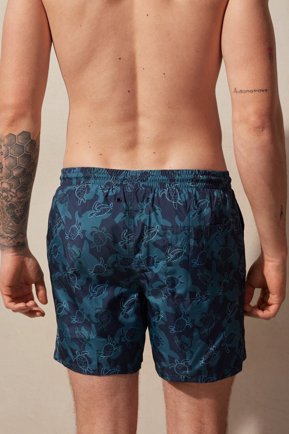 Blue - 274j - Intense Blue Tortoise Print Intimissimi Turtle Print Swim Trunks | EAVX-15703