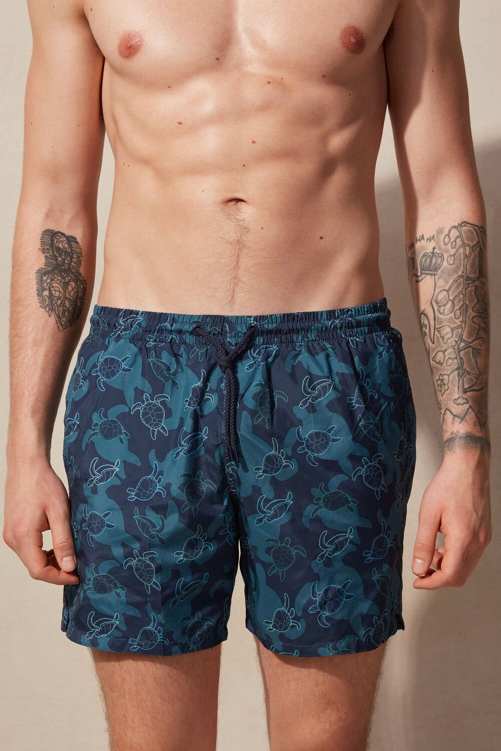 Blue - 274j - Intense Blue Tortoise Print Intimissimi Turtle Print Swim Trunks | EAVX-15703