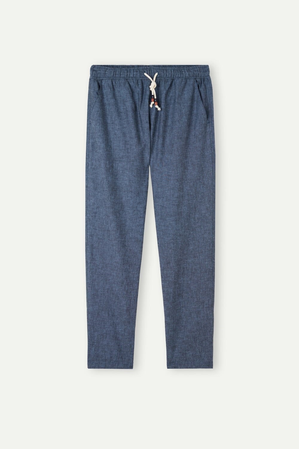 Blue - 288j - Petroleum Blue Intimissimi Linen and Cotton Full Length Pants | PSRU-70968