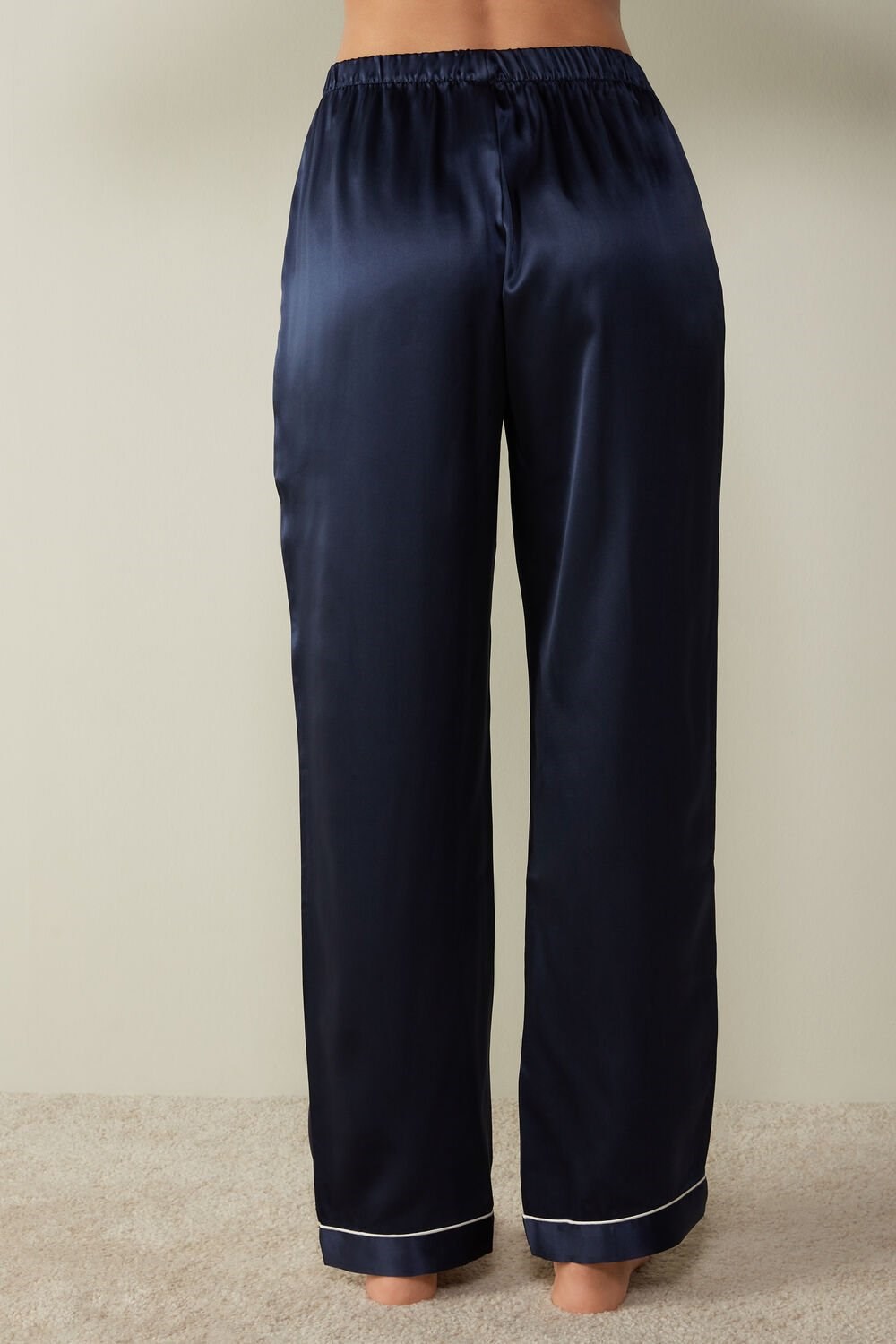 Blue - 3094 - Ink Blue Intimissimi Silk Satin Pajama Pants | MHYS-14589