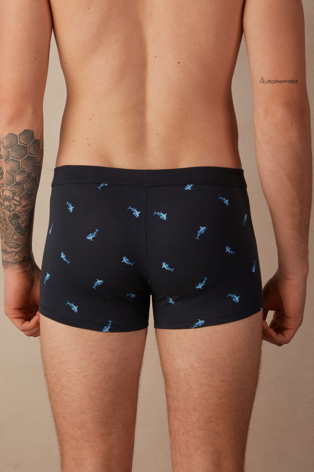 Blue - 315j - Midnight Blue Shark Print Intimissimi Shark Boxers in Natural Fresh Supima® Cotton | AJYD-01943