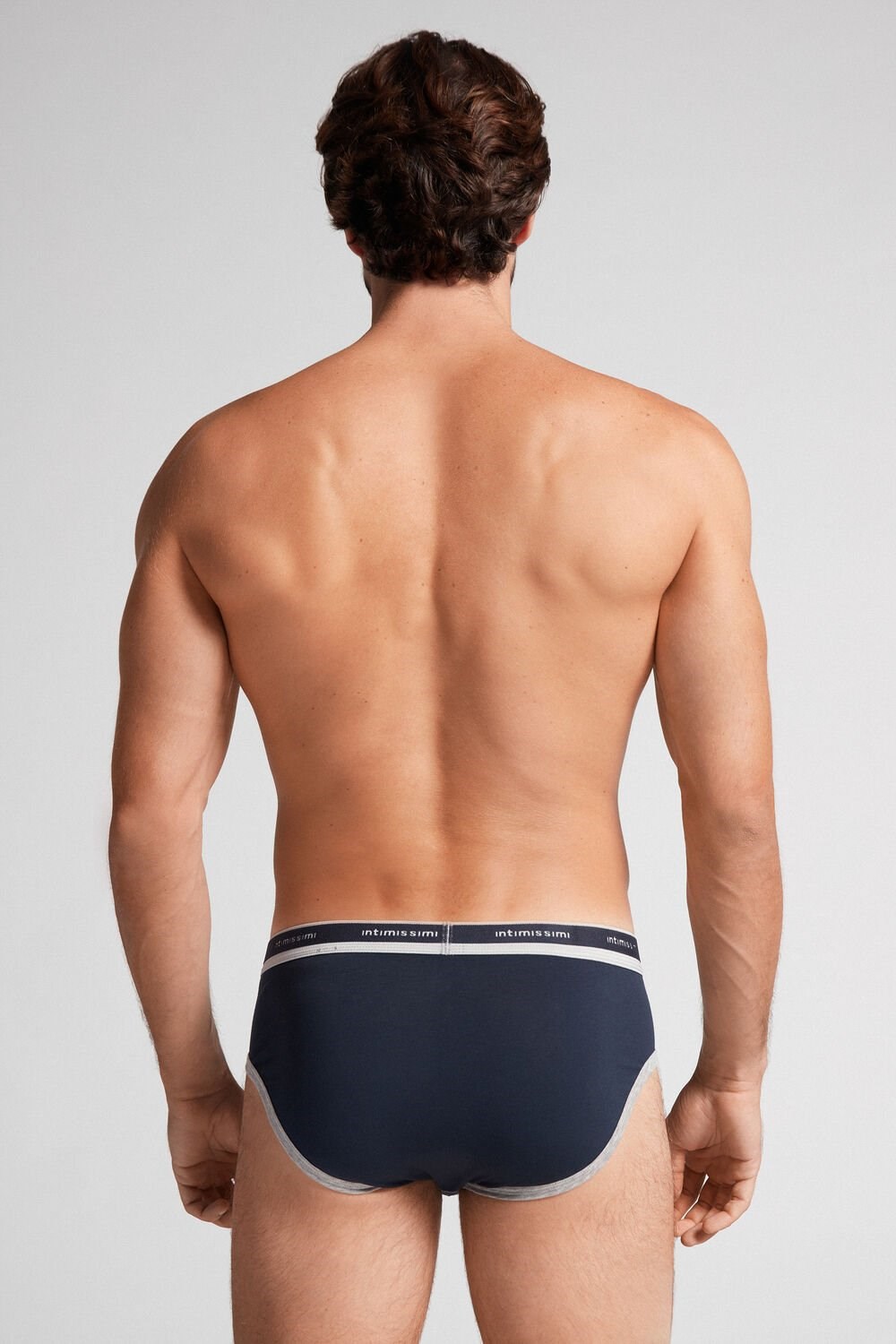 Blue - 320j - Midnight Blue / Light Heather Grey Intimissimi Natural Fresh Supima® Cotton Briefs with Logo | DZHG-13078