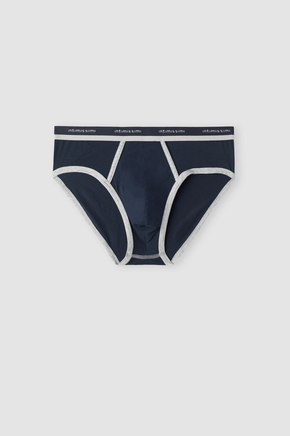 Blue - 320j - Midnight Blue / Light Heather Grey Intimissimi Natural Fresh Supima® Cotton Briefs with Logo | DZHG-13078