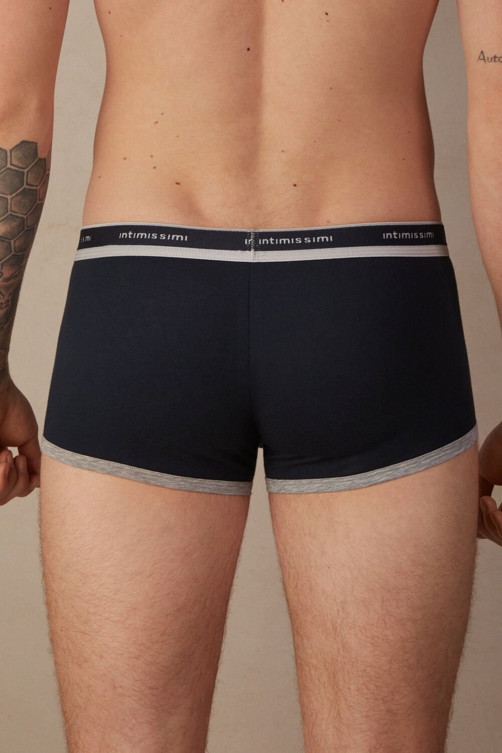 Blue - 320j - Midnight Blue / Light Heather Grey Intimissimi Natural Fresh Supima® Cotton Boxers with Logo | LSTV-41568