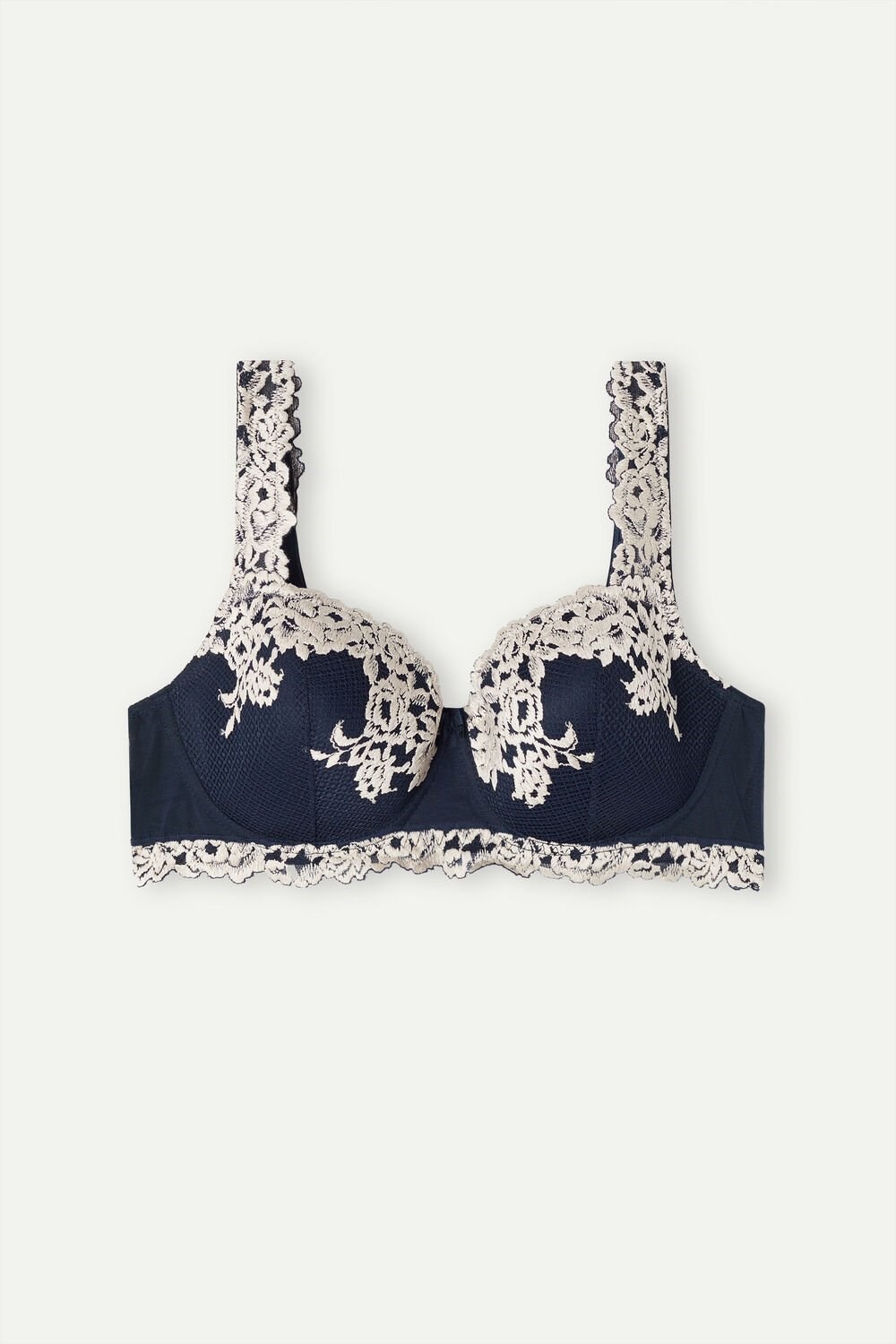 Blue - 347i - Deep Blue / Vanilla Intimissimi Pretty Flowers Sofia Balconette Bra | CDEH-75842