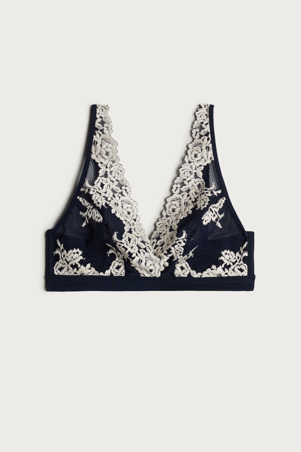 Blue - 347i - Deep Blue / Vanilla Intimissimi Pretty Flowers Lara Triangle Bra | HITL-69318